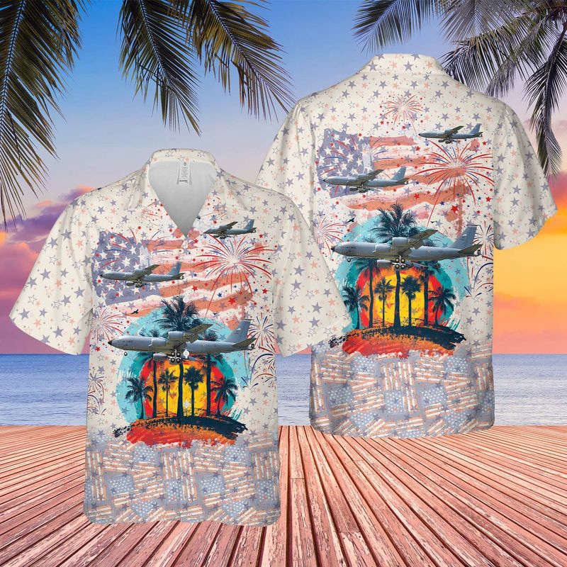 Nebraska Air National Guard 173d Air Refueling Squadron Boeing KC-135 Stratotanker 59-1495, 4th Of July Hawaiian Shirt Gift for Men Dad Father Gift for Men Dad Father