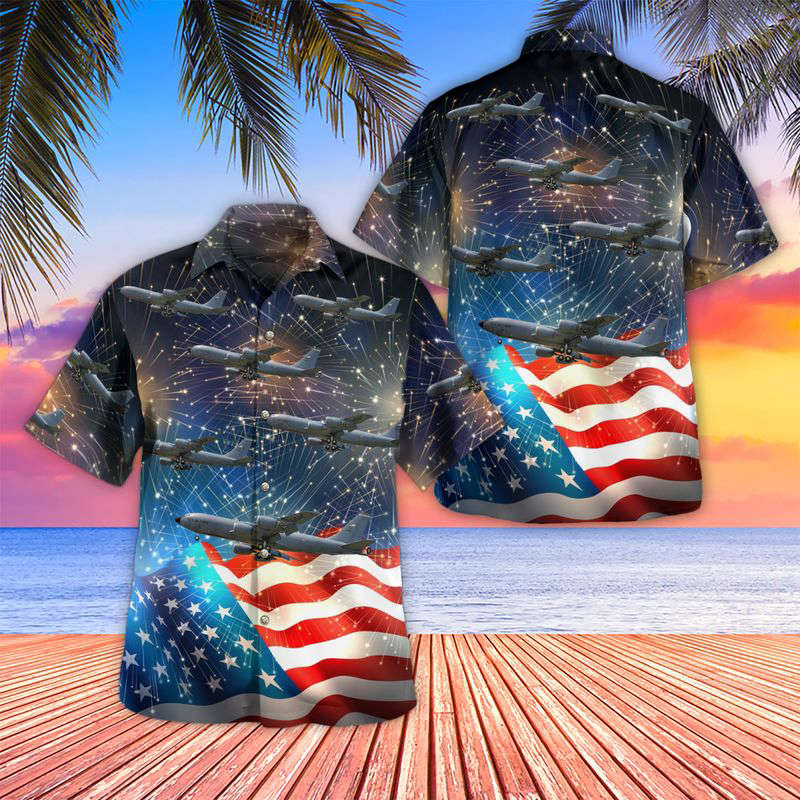 Nebraska Air National Guard Boeing KC-135R Stratotanker 59-1495, 4th Of July Hawaiian Shirt Gift for Men Dad Father Gift for Men Dad Father