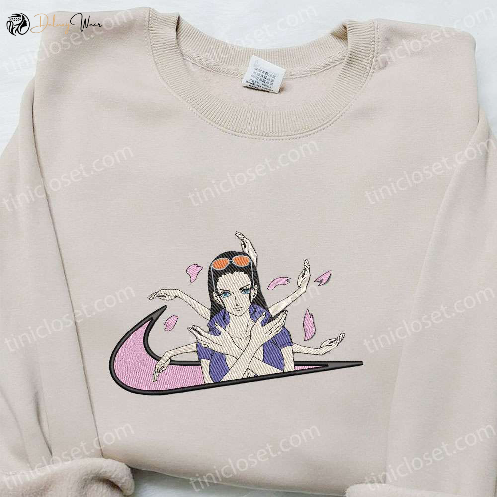 Nico Robin x Swoosh Anime Embroidered Shirt: One Piece Best Family Gift Idea