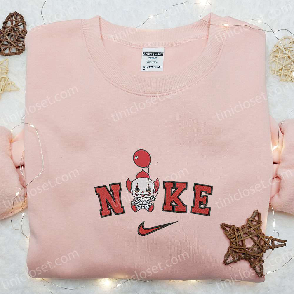 Nike x Baby Clown Pennywise Hoodie: Funny Halloween Sweatshirt & Embroidered T-Shirt