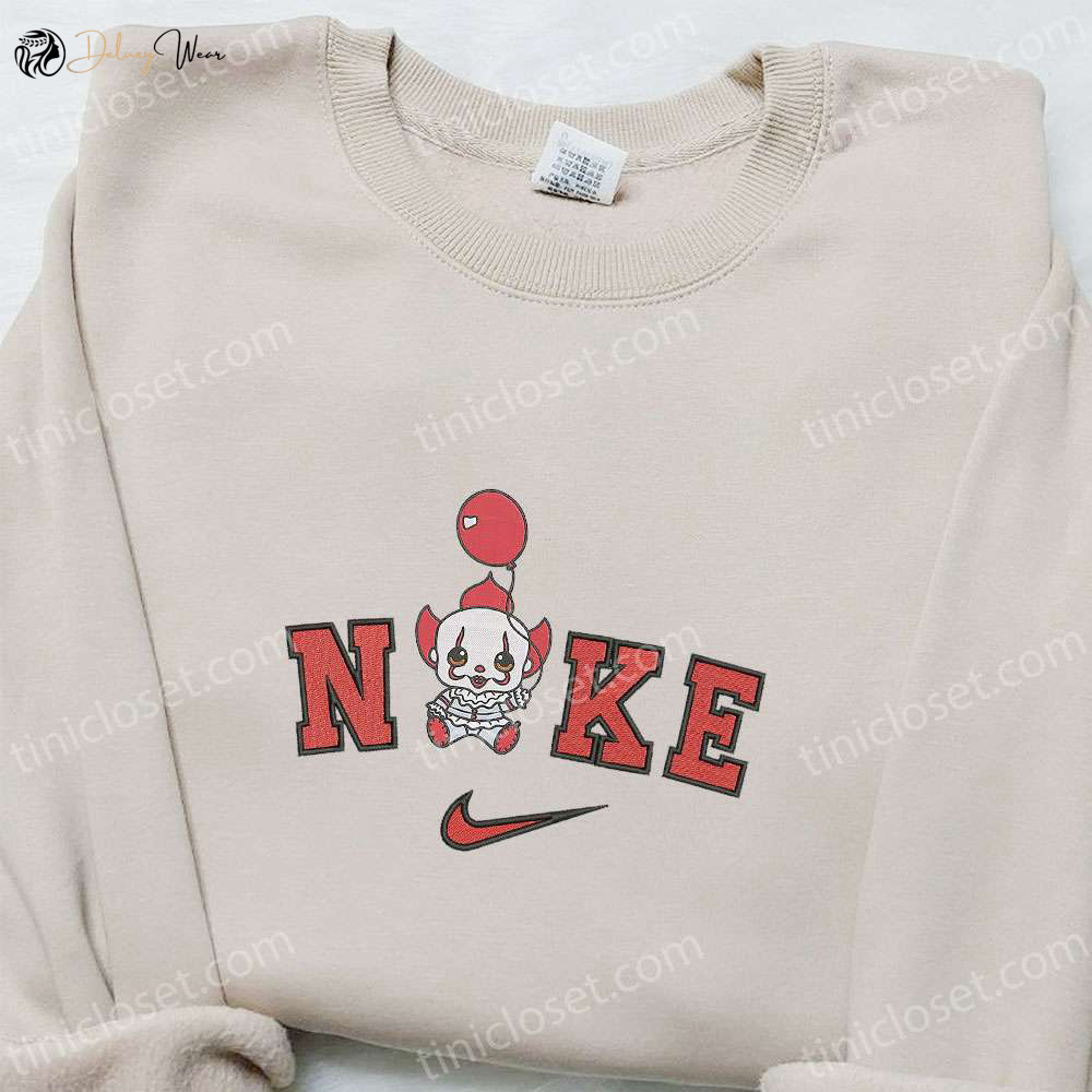 Nike x Baby Clown Pennywise Hoodie: Funny Halloween Sweatshirt & Embroidered T-Shirt