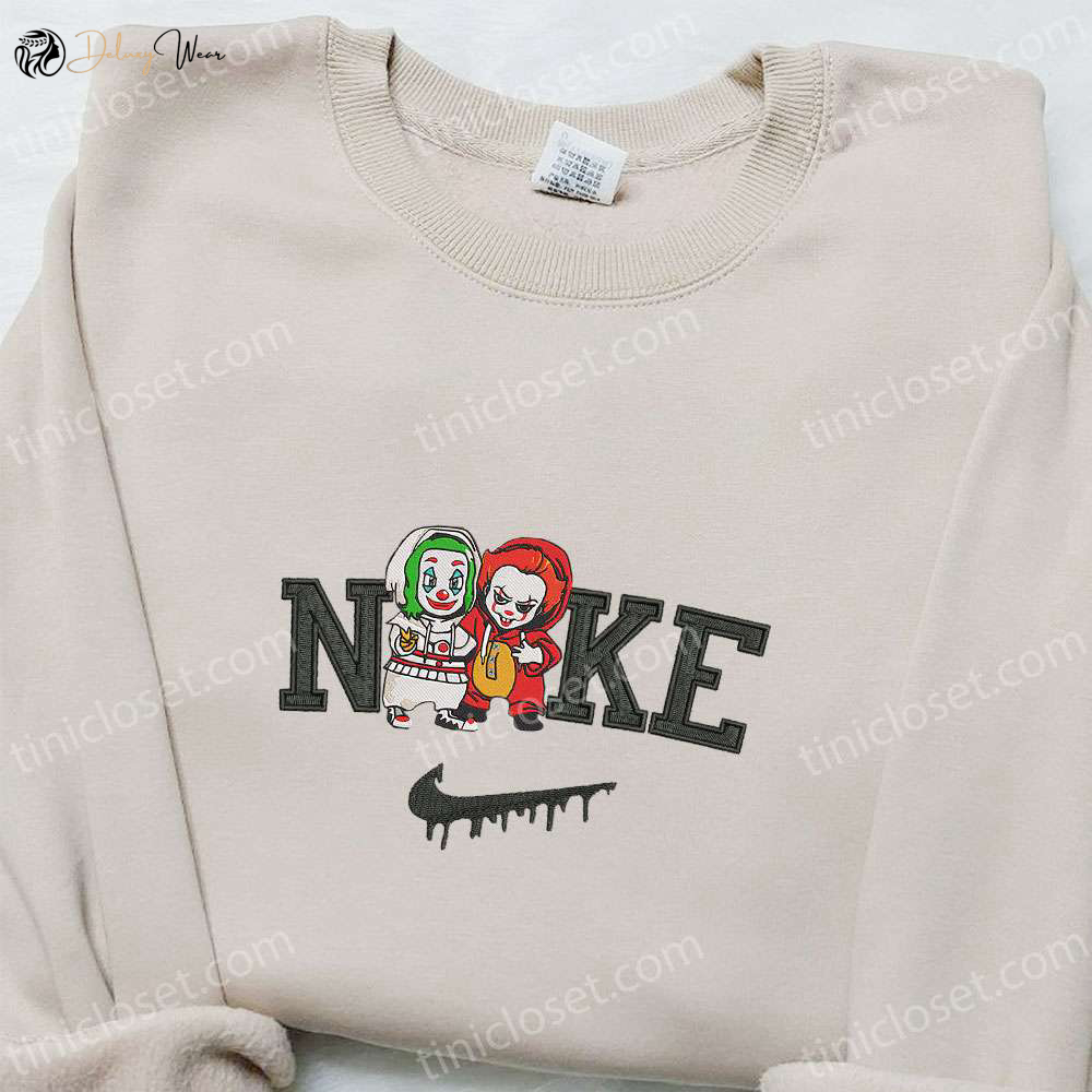 Nike x Baby Joker & Pennywise Embroidered Shirt: Horror Movie Characters Best Halloween Gifts