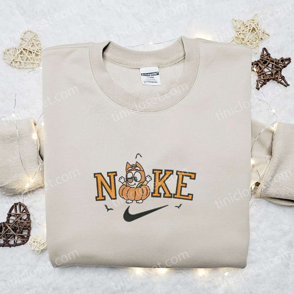 Cute Halloween Nike x Bingo Heeler Pumpkin Sweatshirt: Embroidered Hoodie & Shirt