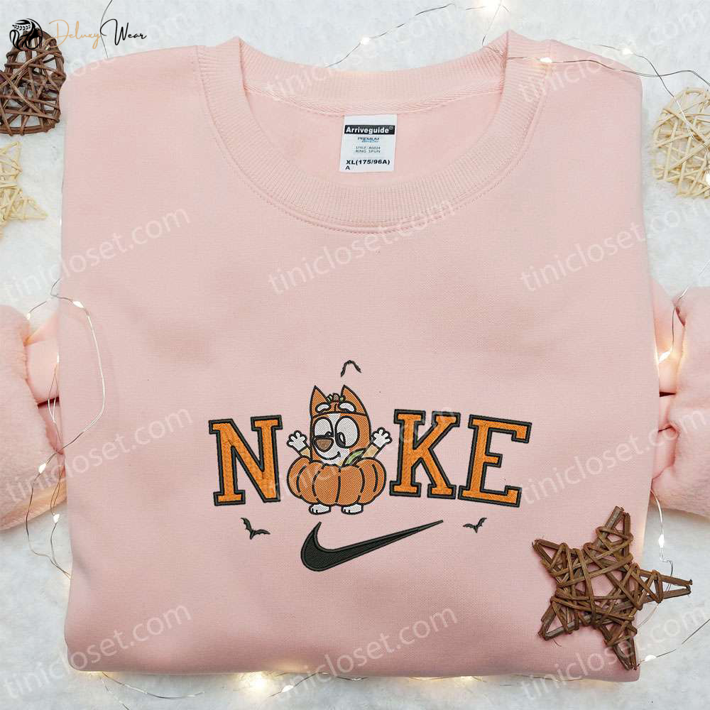 Cute Halloween Nike x Bingo Heeler Pumpkin Sweatshirt: Embroidered Hoodie & Shirt