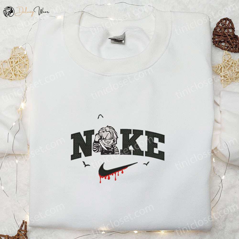 Nike x Chucky Horror Movies Killer Embroidered Shirt Custom Childs Play Nike Shirt