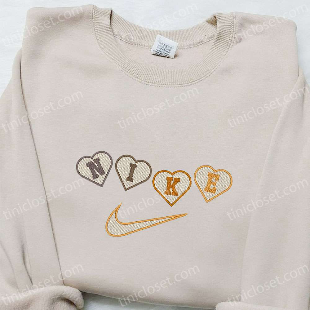 Nike x Heart Embroidered Sweatshirt: Custom Shirt for Best Valentine’s Day Gift