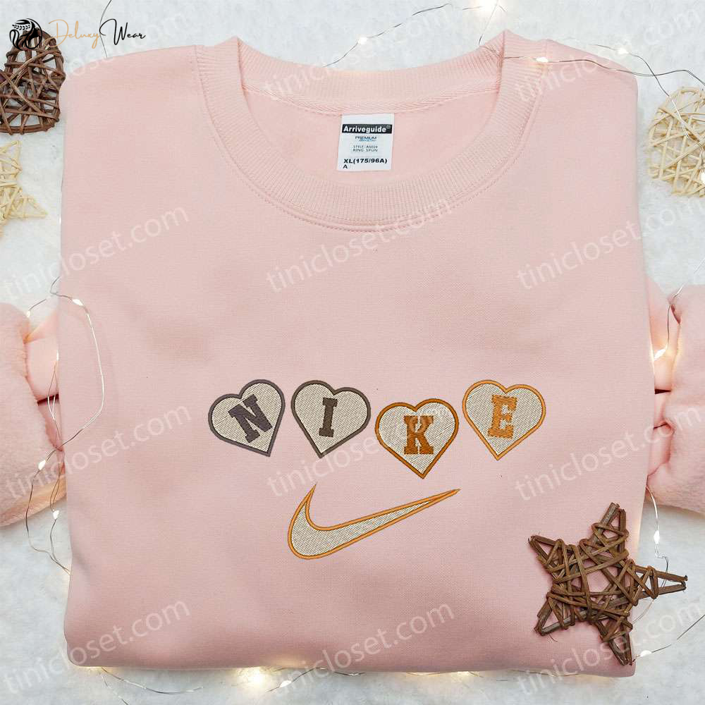 Nike x Heart Embroidered Sweatshirt: Custom Shirt for Best Valentine’s Day Gift