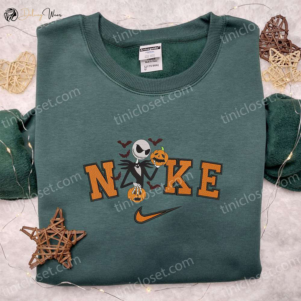 Nike x Jack Skellington Pumpkin Halloween Embroidered Hoodie Nightmare Before Christmas T-shirt Nike Inspired Sweatshirt