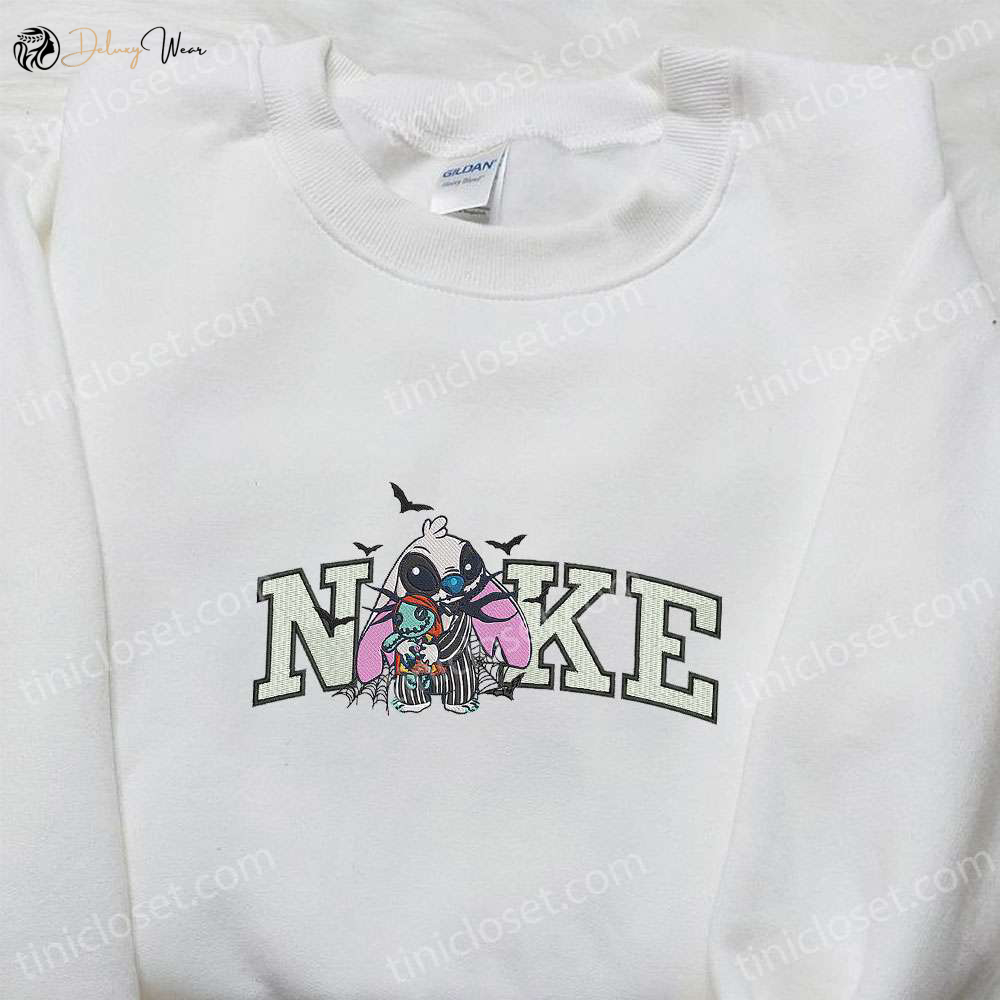 Nike x Jack Skellington Stitch Embroidered Sweatshirt: Disney Halloween Hoodie for Cool Halloween Look