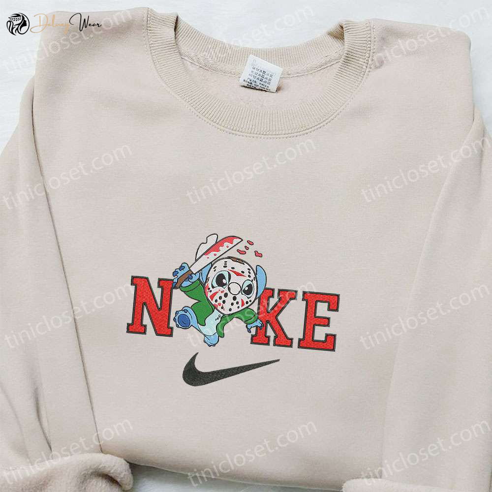 Nike x Jason Voorhees Stitch Killer Sweatshirt: Horror Movie Characters Hoodie & Nike Inspired T-shirt