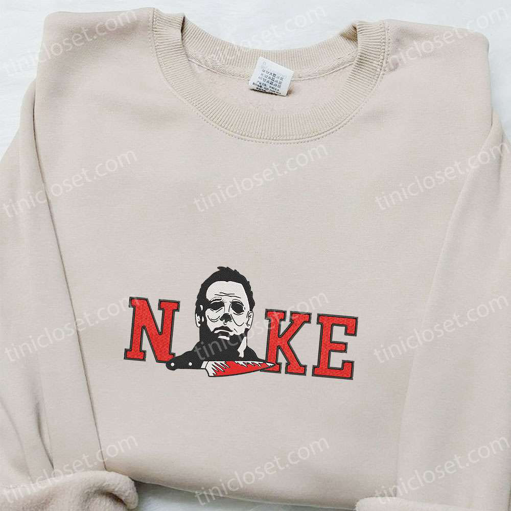 Nike x Michael Myers Embroidered Shirt: Horror Movie Characters & Nike Inspired Design