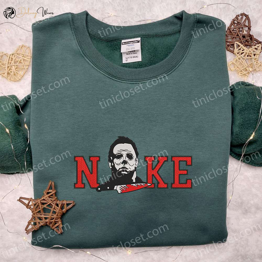 Nike x Michael Myers Embroidered Shirt: Horror Movie Characters & Nike Inspired Design