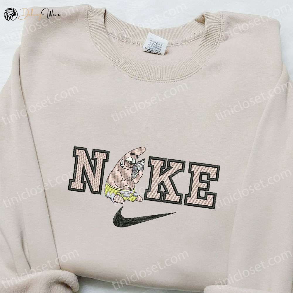 Nike x Patrick Star Cartoon Hoodie & Disney Characters Embroidered Shirt: Trendy Nike Inspired T-shirt