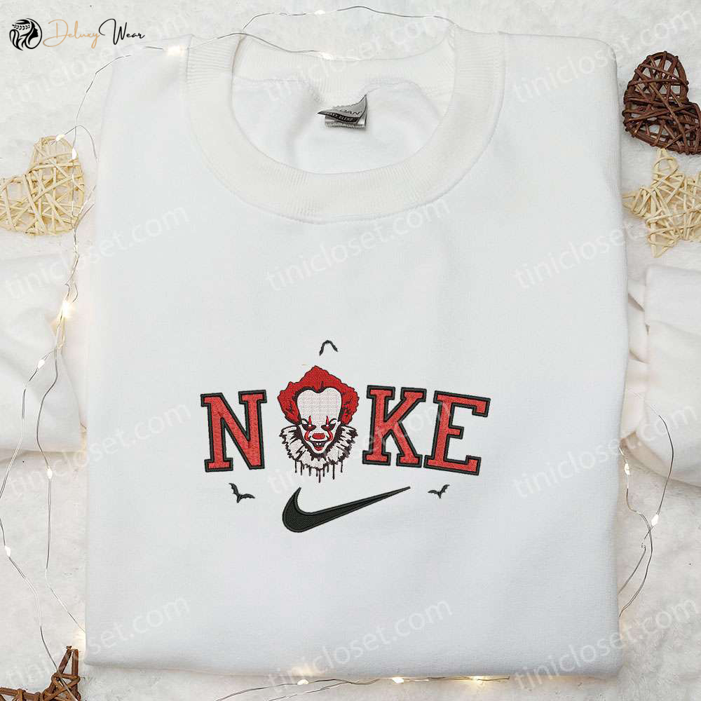 Nike x Pennywise Embroidered Shirt: IT-Halloween Horror Film Gift for Family