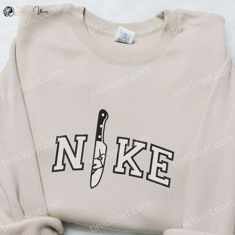 Nike x Pennywise Knife Embroidered Shirt: Halloween Movie & Nike Inspired T-shirt