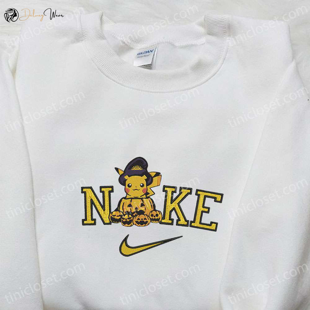 Nike x Pikachu Halloween Pumpkin Embroidered Shirt – Cute Pokemon Halloween Tee