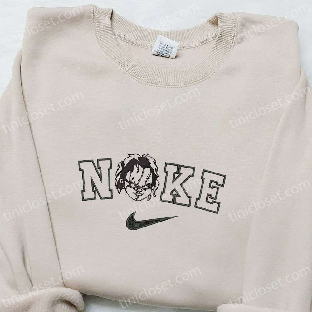 Nike x Scary Chucky Face Hoodie: Silhouette Horror Movie Sweatshirt for Halloween Lovers