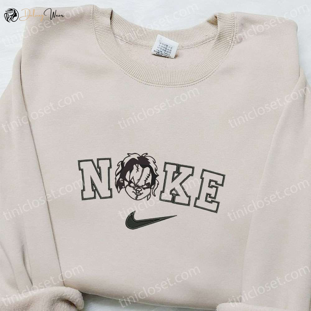 Nike x Scary Chucky Face Hoodie: Silhouette Horror Movie Sweatshirt for Halloween Lovers