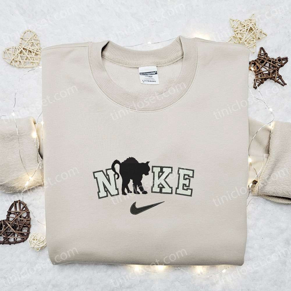 Nike x Scary Halloween Cat & Happy Halloween Embroidered Sweatshirt – Perfect Gifts for Halloween Lovers