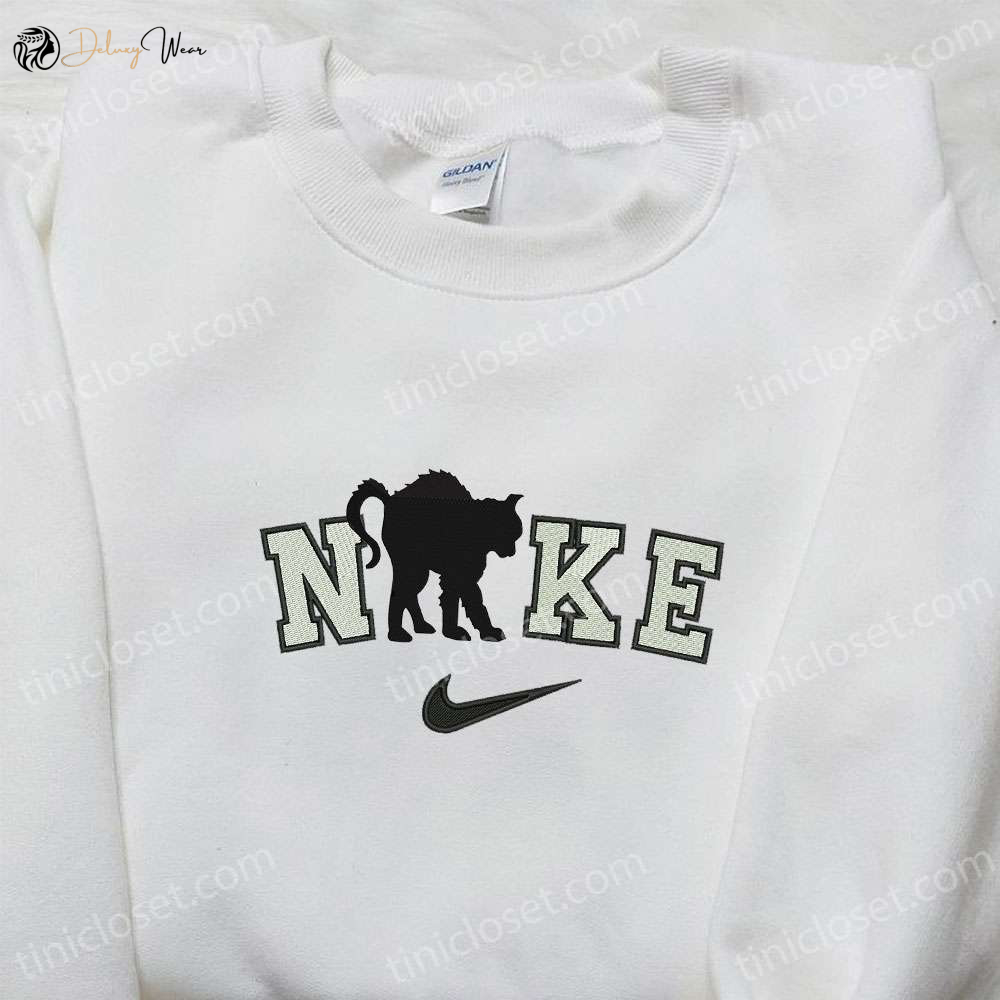 Nike x Scary Halloween Cat & Happy Halloween Embroidered Sweatshirt – Perfect Gifts for Halloween Lovers