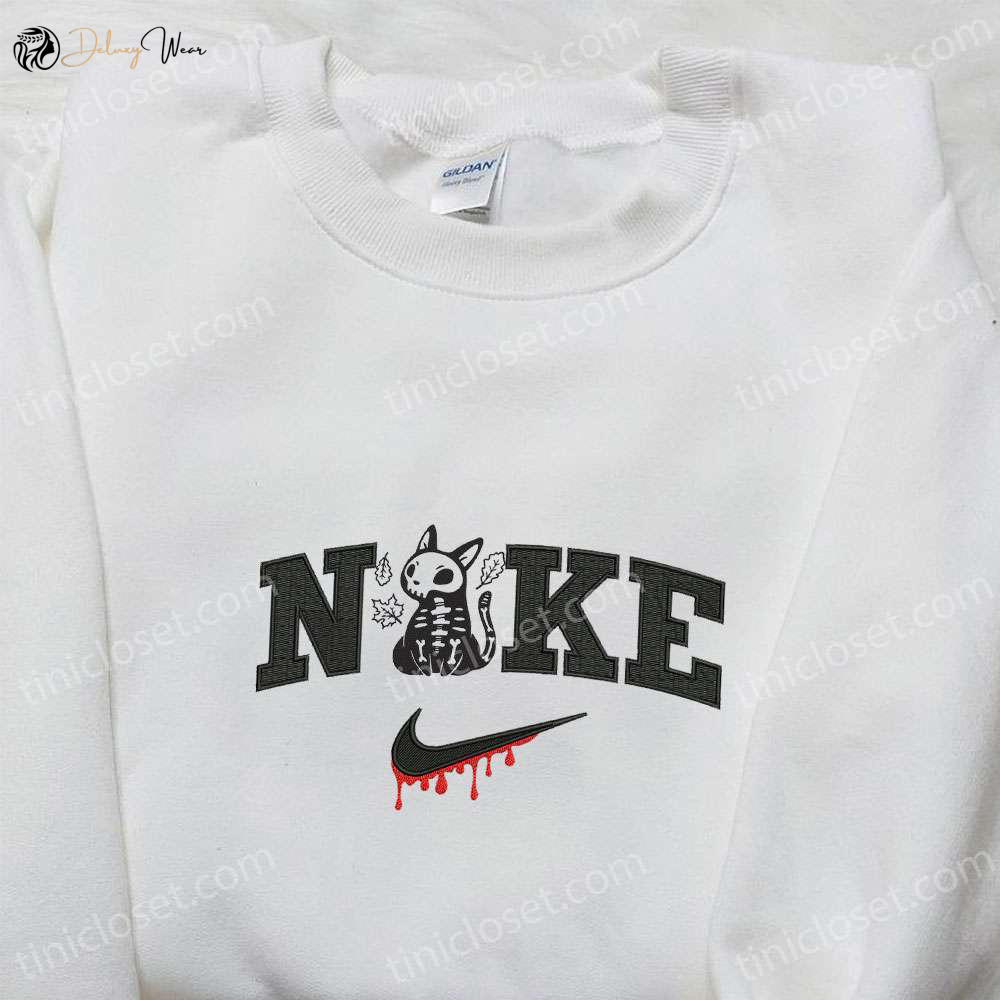 Nike x Skeleton Cat Embroidered Shirt: Best Halloween Gift for Nike Lovers