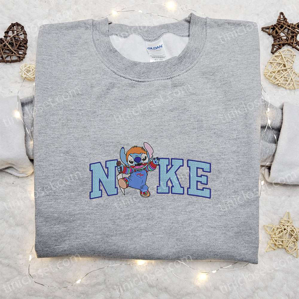 Nike x Stitch Chucky Embroidered Shirt: Funny Horror Movie Characters T-Shirt