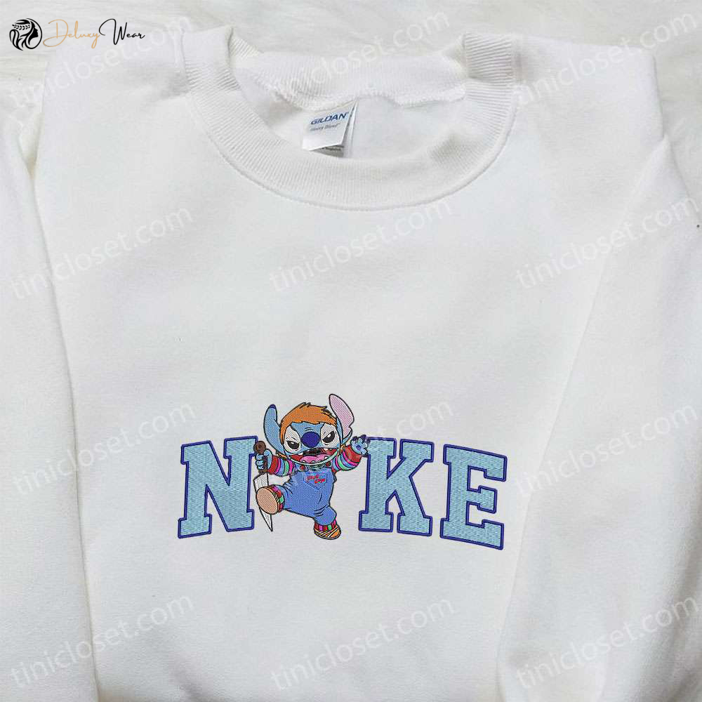 Nike x Stitch Chucky Embroidered Shirt: Funny Horror Movie Characters T-Shirt