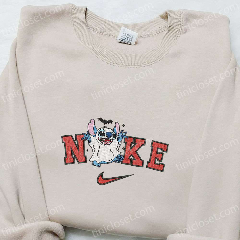 Spooky Nike x Stitch Ghost Embroidered Shirt: Halloween Sweatshirt with Disney Characters