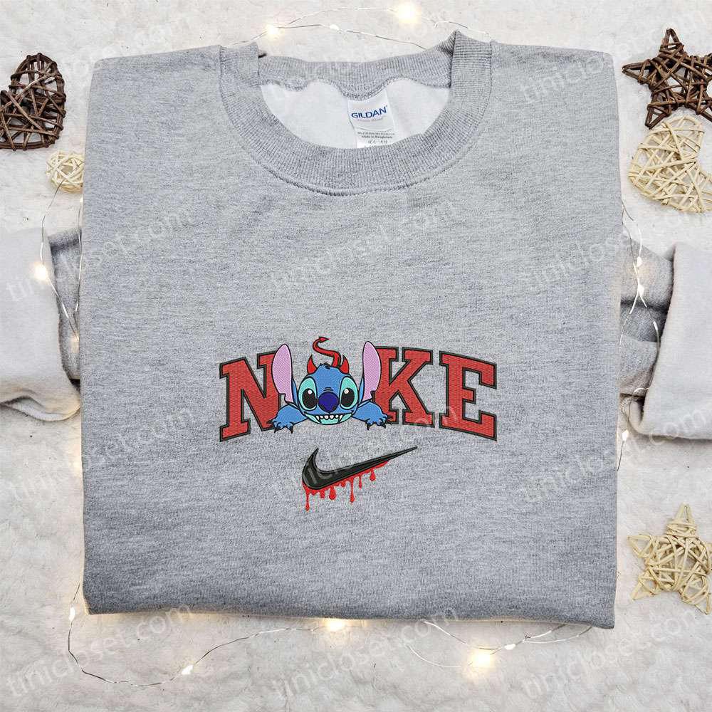 Nike x Stitch Devil Boogie Embroidered Shirt & Halloween Sweatshirt Disney Characters T-shirt