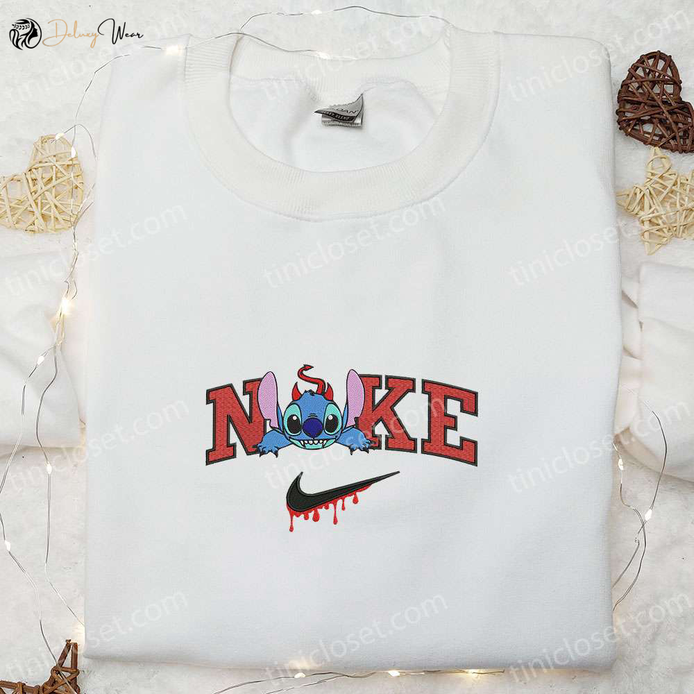 Nike x Stitch Devil Boogie Embroidered Shirt & Halloween Sweatshirt Disney Characters T-shirt