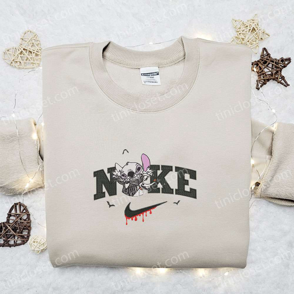 Nike x Stitch Jack Skellington Shirt: Nightmare Before Christmas Characters Embroidered Tee & Sweatshirt