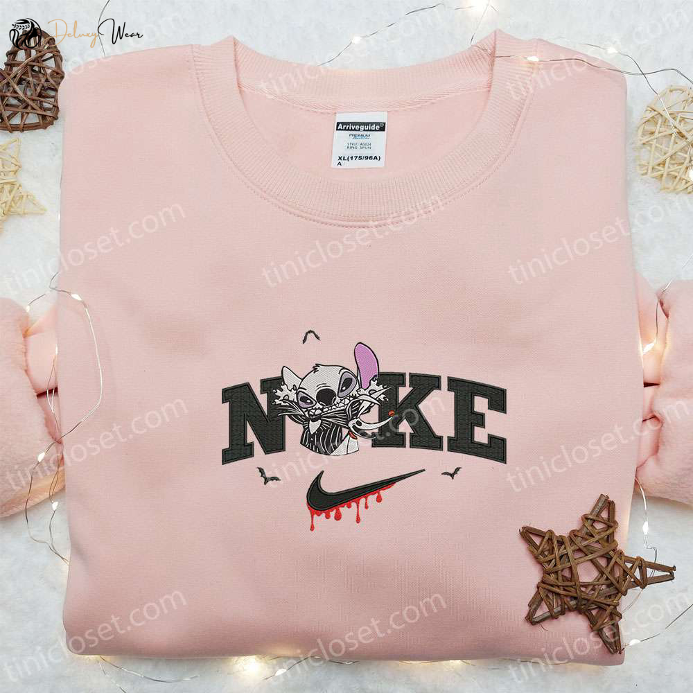 Nike x Stitch Jack Skellington Shirt: Nightmare Before Christmas Characters Embroidered Tee & Sweatshirt