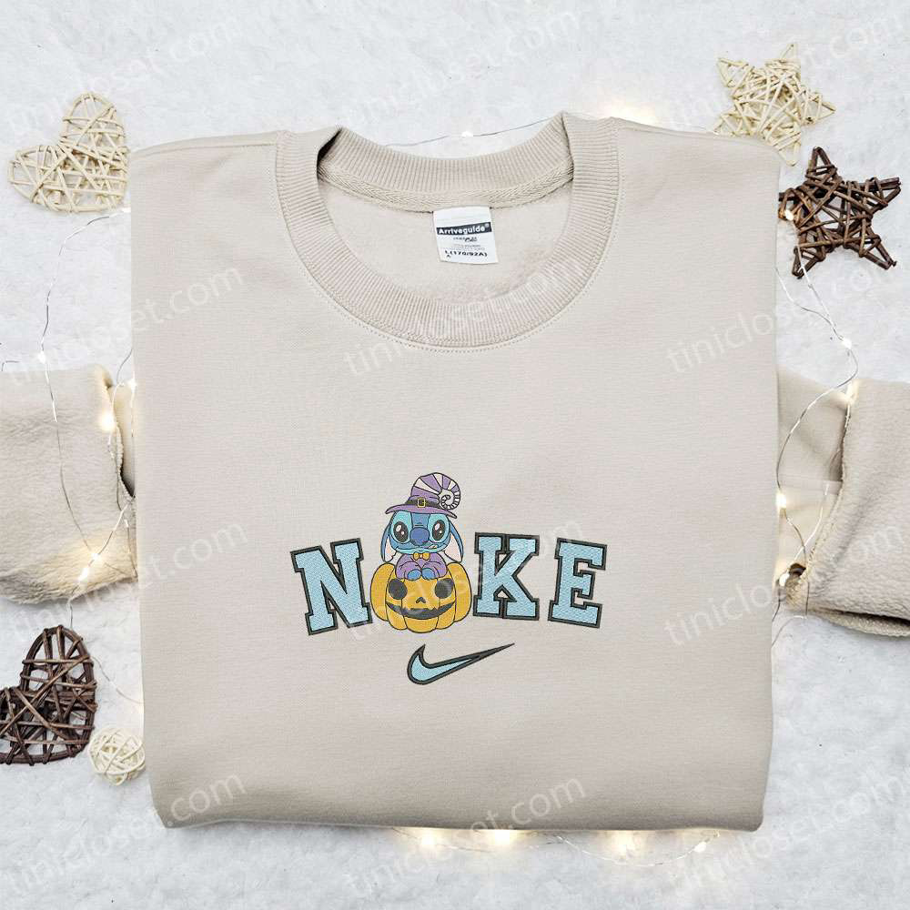 Nike x Stitch Witch Pumpkin Embroidered Sweatshirt – Cute Halloween Shirt Inspired Nike Hoodie