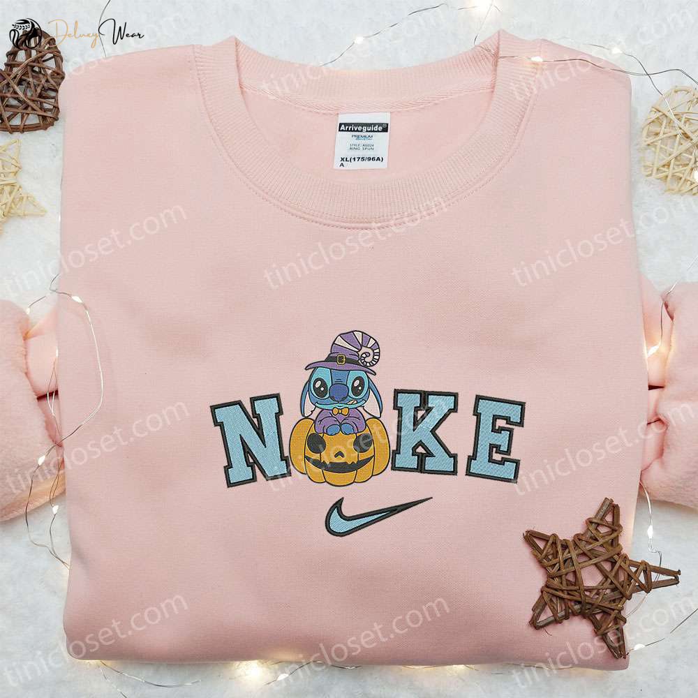 Nike x Stitch Witch Pumpkin Embroidered Sweatshirt – Cute Halloween Shirt Inspired Nike Hoodie