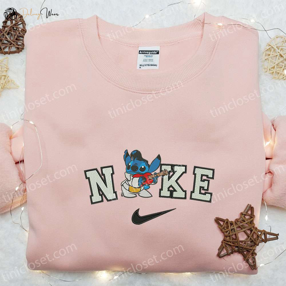 Nike x Stitch with Guitar Embroidered Sweatshirt Disney T-shirt Custom Nike Shirt Best Family Gifts