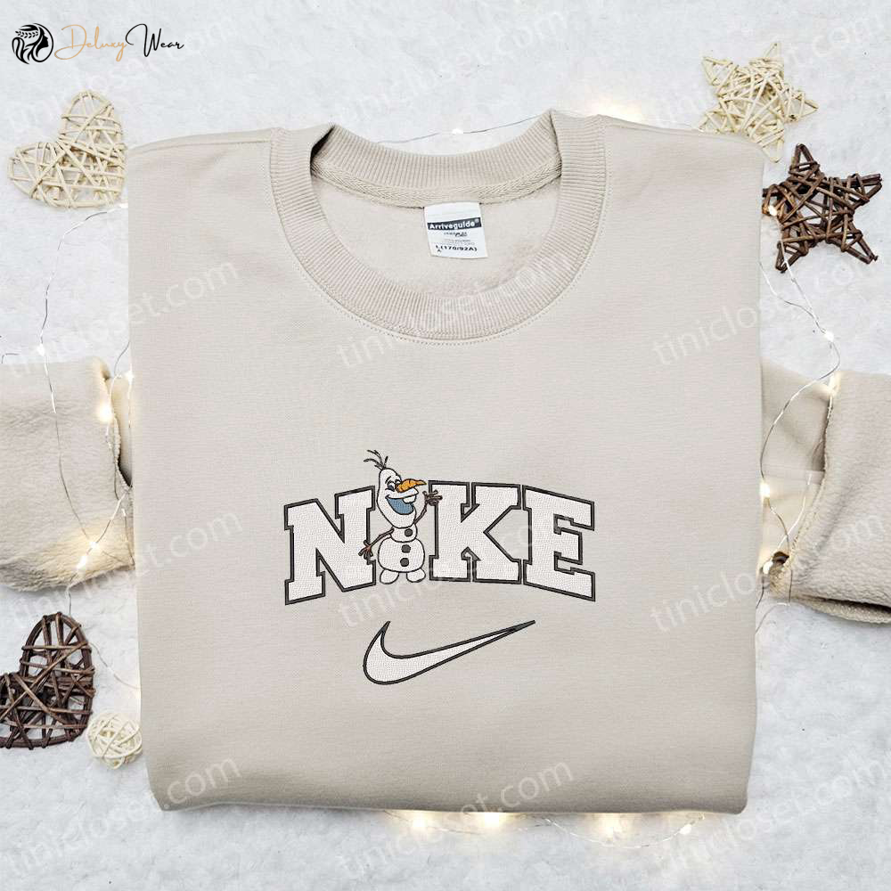 Disney Characters Embroidered Sweatshirt: Olaf x Nike Cartoon Shirt – Best Family Gift Ideas