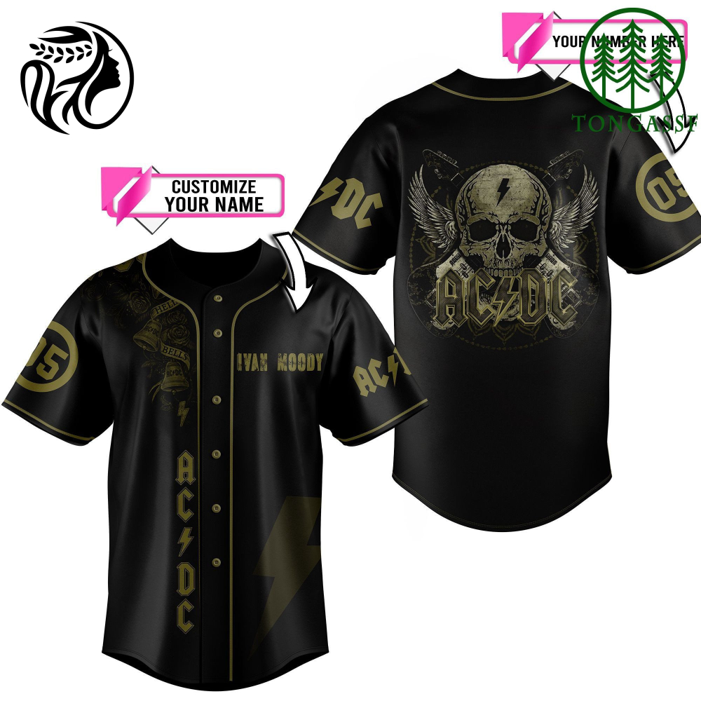 Custom ACDC Skull Wings Baseball Jersey Shirt Personalized Number Design