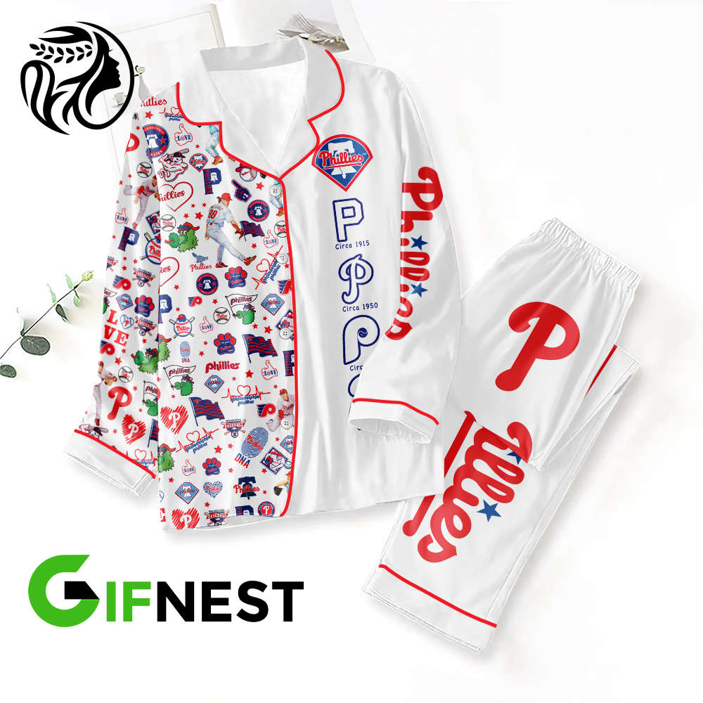 Philadelphia Phillies Button Down Pajamas Set – Gift for Women – Christmas Gift