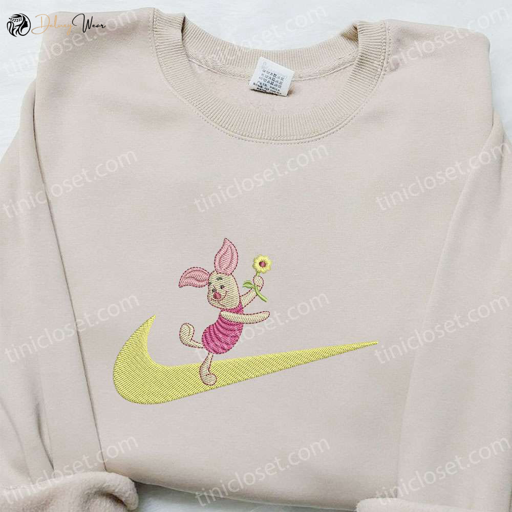 Piglet Cartoon x Swoosh Embroidered Hoodie & Disney Characters Shirt: Best Family Gift Ideas