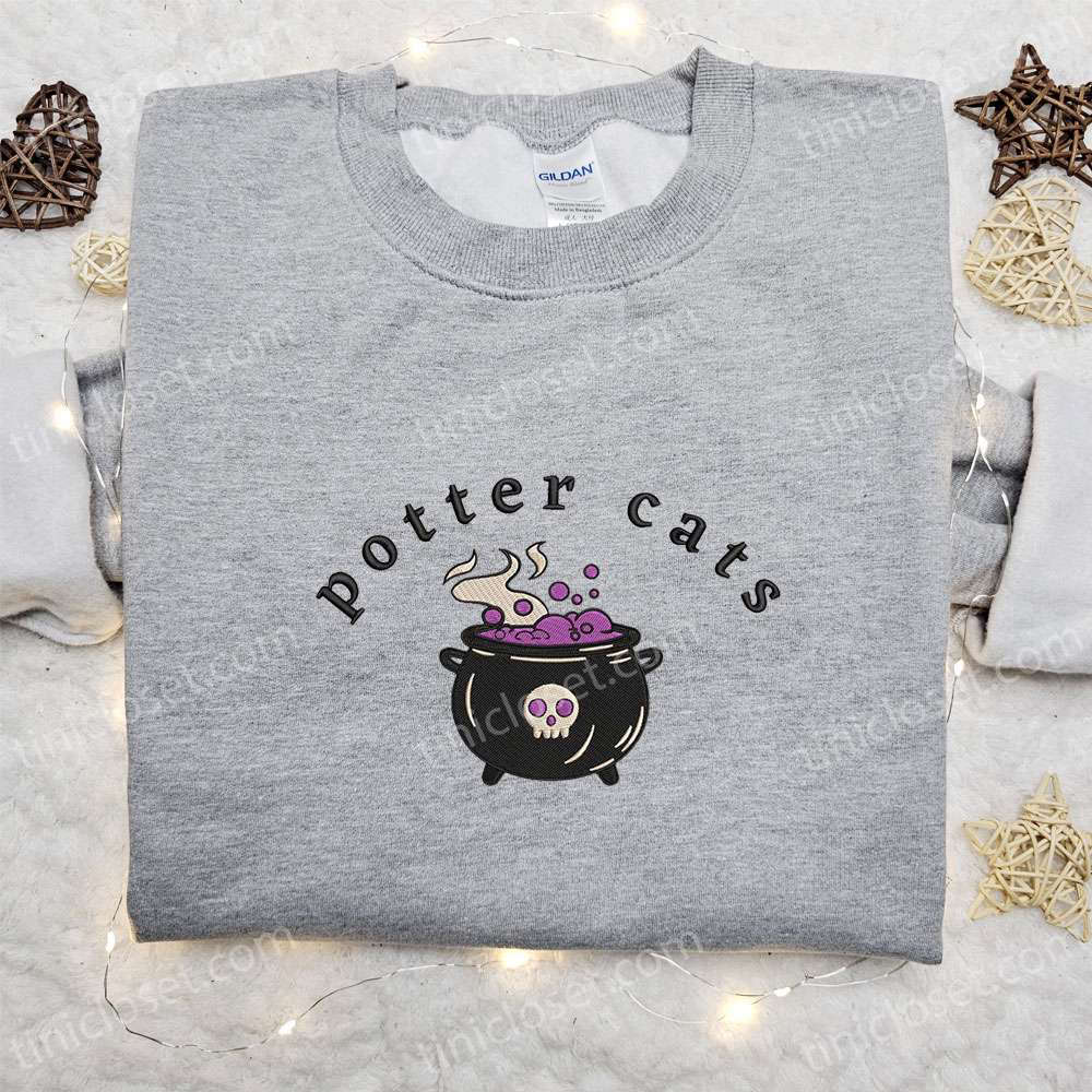 Potter Cats Halloween Embroidered Shirt: Spooky & Stylish Gift for Family