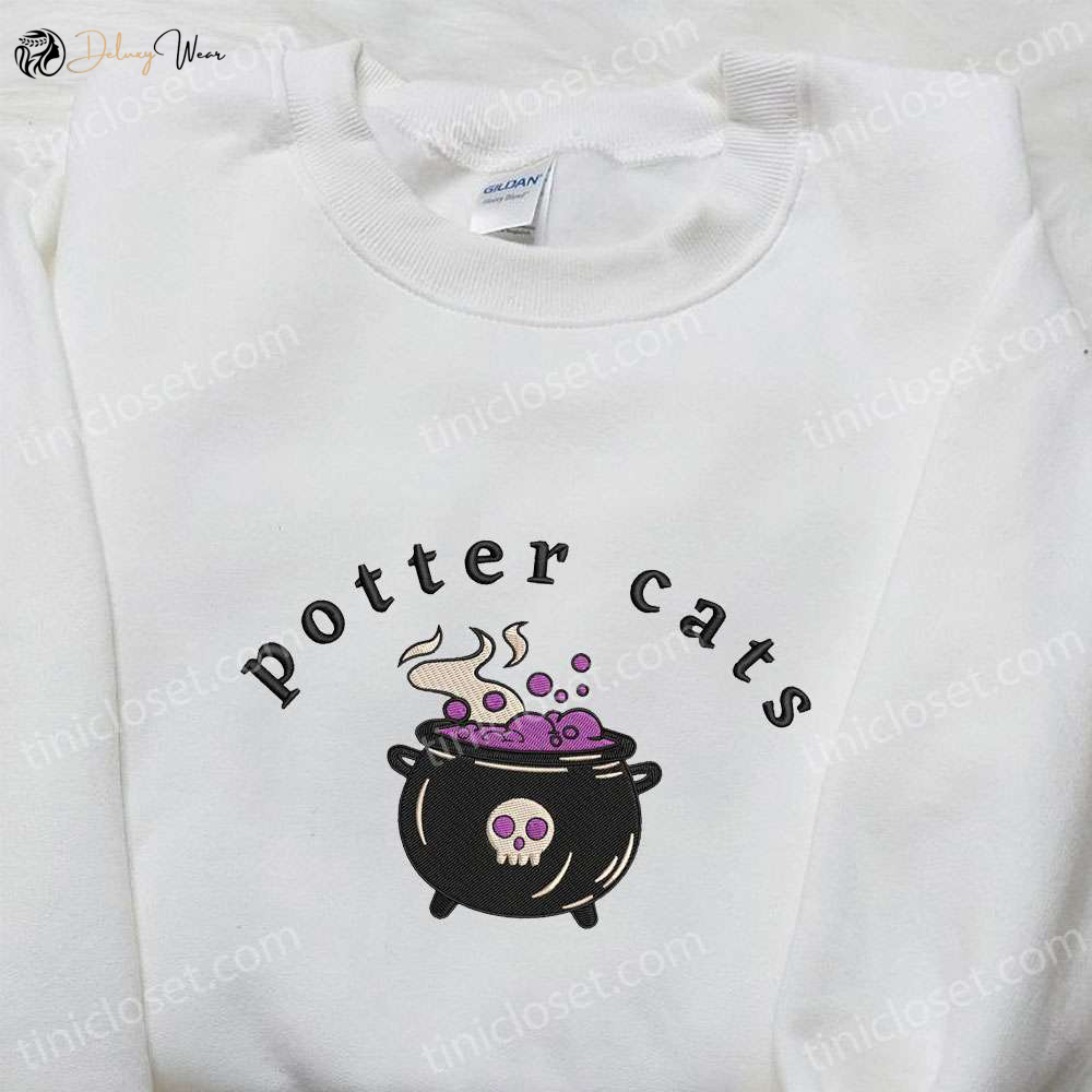 Potter Cats Halloween Embroidered Shirt: Spooky & Stylish Gift for Family