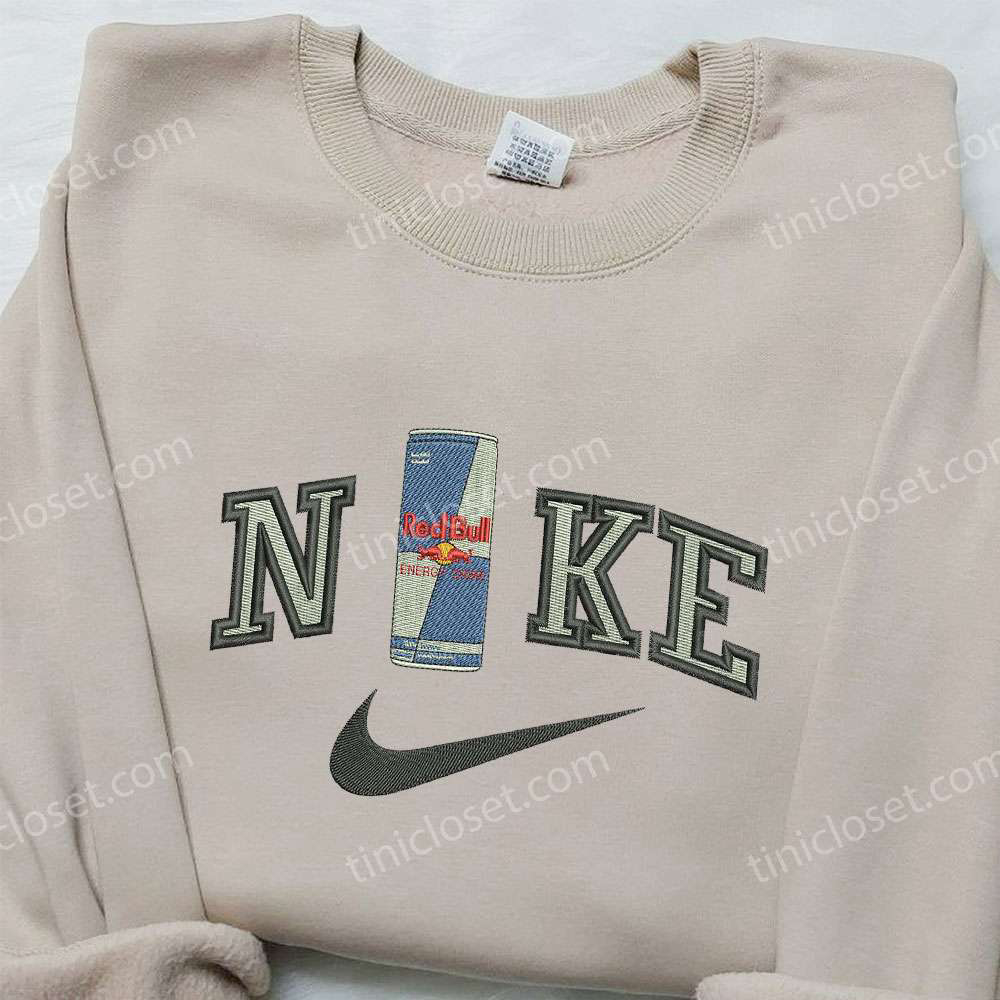 Nike Inspired Red Bull Bottle Embroidered Sweatshirt: Favorite Drink Shirt