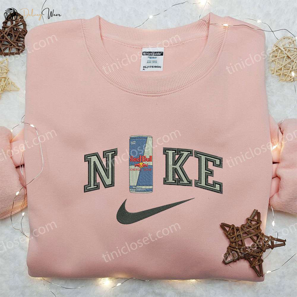 Nike Inspired Red Bull Bottle Embroidered Sweatshirt: Favorite Drink Shirt