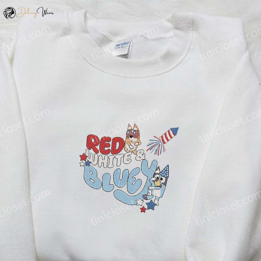 Disney Embroidered Shirt: Red White and Bluey – Perfect National Day Gift!