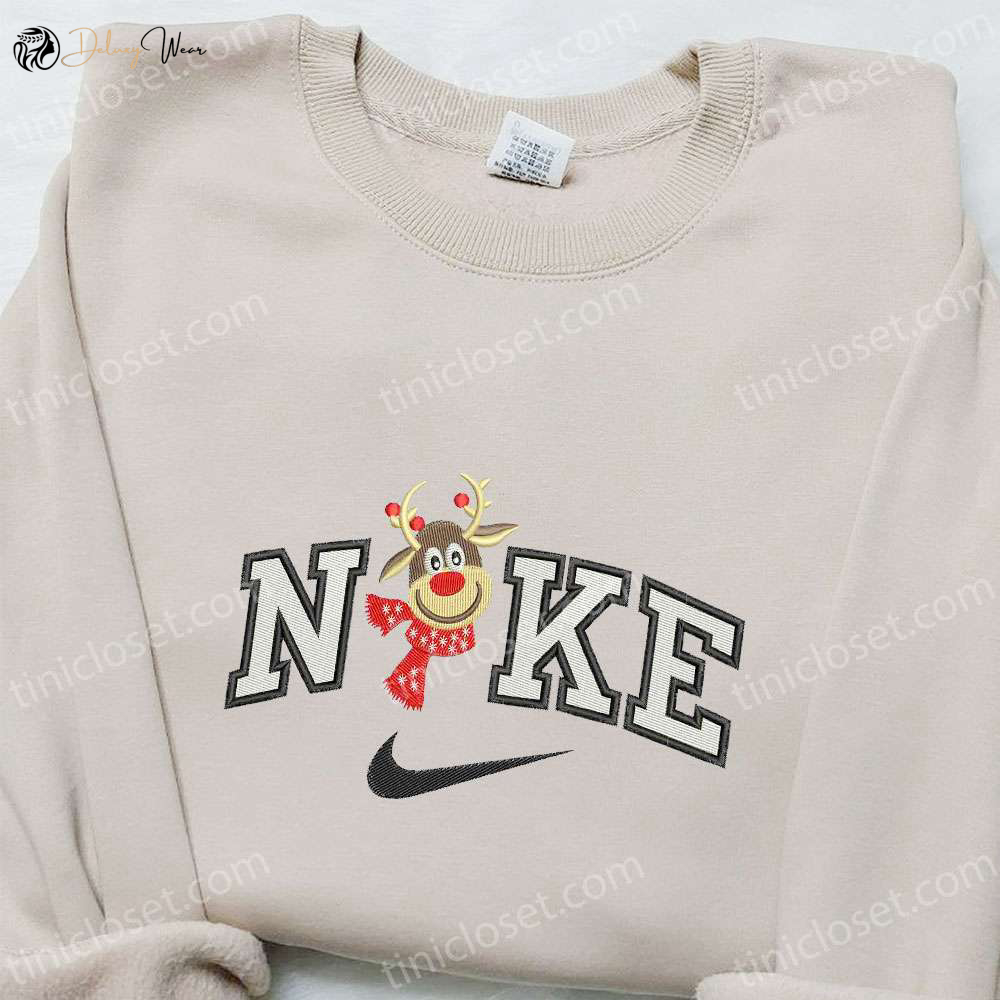 Reindeer x Nike Embroidered Shirt Christmas Sweatshirt & Custom Hoodie – Festive Apparel by Nike
