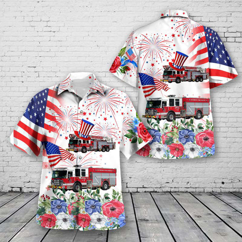 Richmond, British Columbia, Richmond Fire Rescue Department, 4th Of July Hawaiian Shirt Gift for Men Dad Father Gift for Men Dad Father