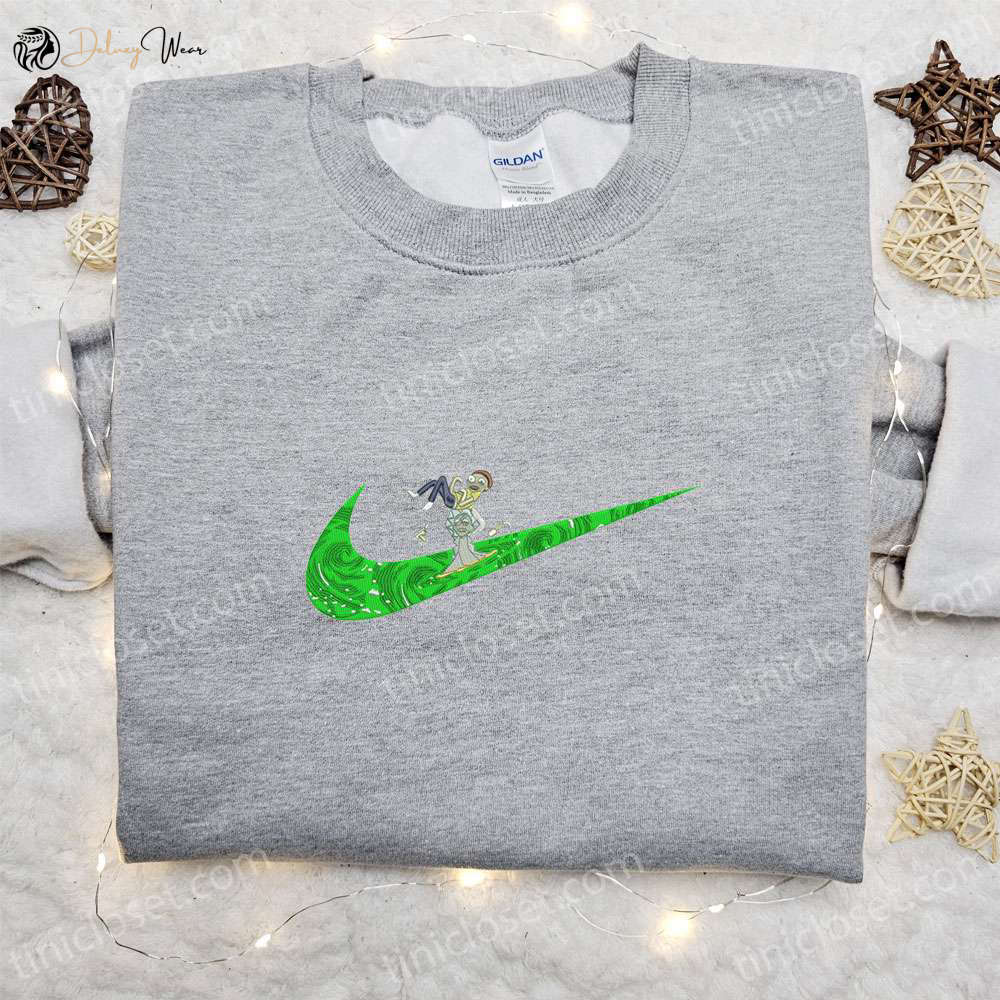 Rick and Morty x Swoosh Cartoon Embroidered Shirt – Nike Inspired Sweatshirt & Custom Hoodie