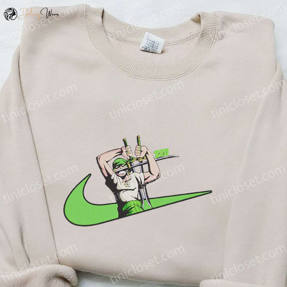 Roronoa Zoro x Swoosh Anime Hoodie: Cool Embroidered Clothing Best Family Gift – Buy Now!