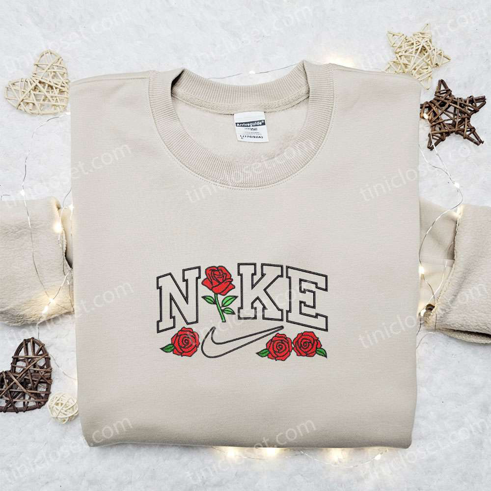 Rose Flower x Nike Embroidered Sweatshirt Nike Inspired Shirt Best Family Gift Ideas