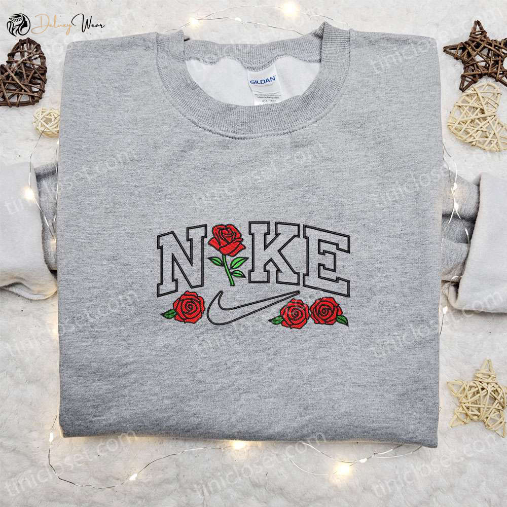 Rose Flower x Nike Embroidered Sweatshirt Nike Inspired Shirt Best Family Gift Ideas